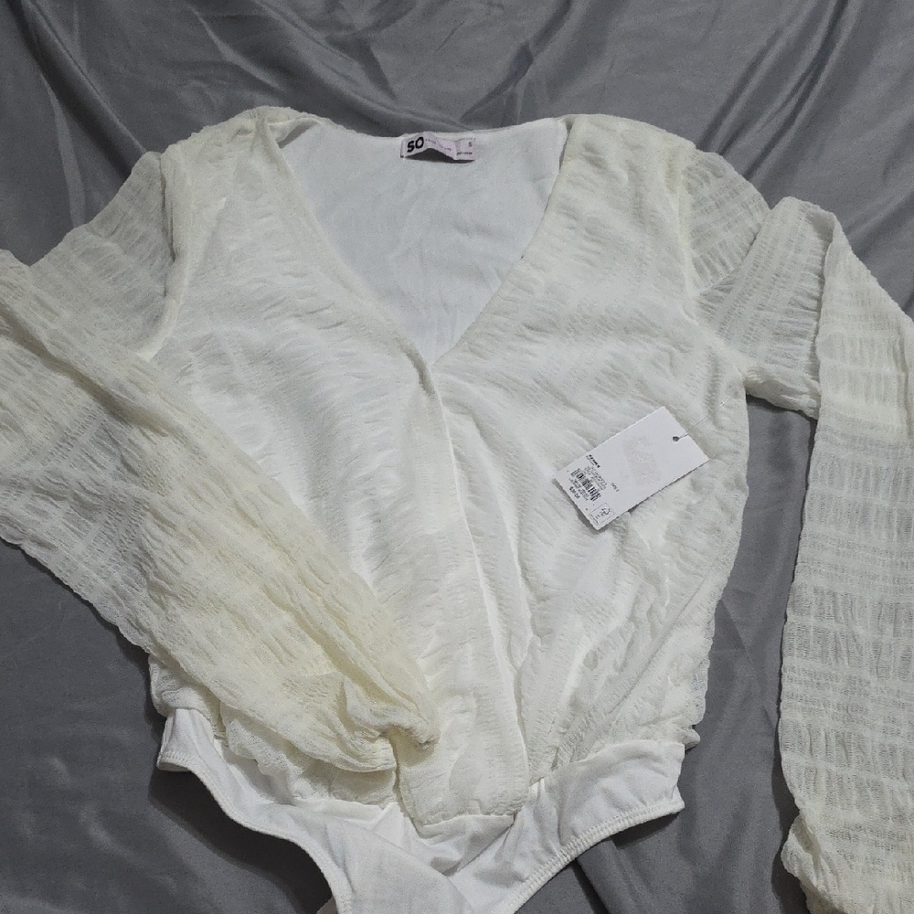 SO Women's Cream Sheer Sleeve Bodysuit